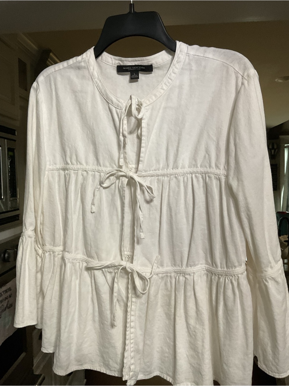 Marc New York White Tie-Front Peasant Blouse